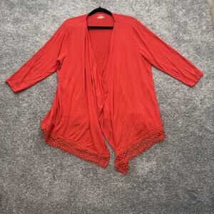 Lane Bryant Cardigan Womens 14/16 Red Open Front Lace Hem 3/4 Sleeve Boho Drape